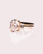 Oval & Trapezoid Moissanite & Leb Diamond Engagement Ring Set 14K Solid Gold