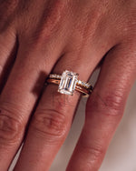 18K Rose Gold Emerald Moissanite & Leb Diamond Engagement Ring with Matching Pave Band