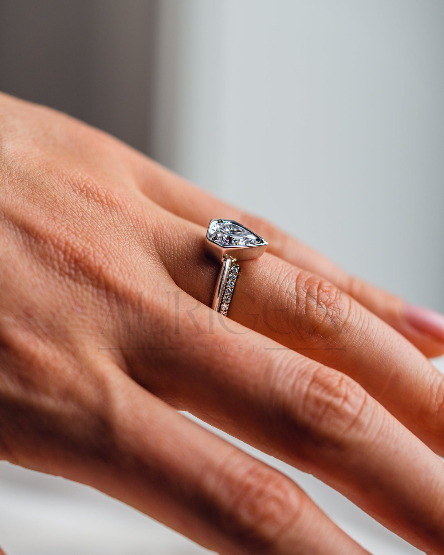 Fancy Round Cut Pave Set Engagement Band-Lab Grown and Moissanite Diamond