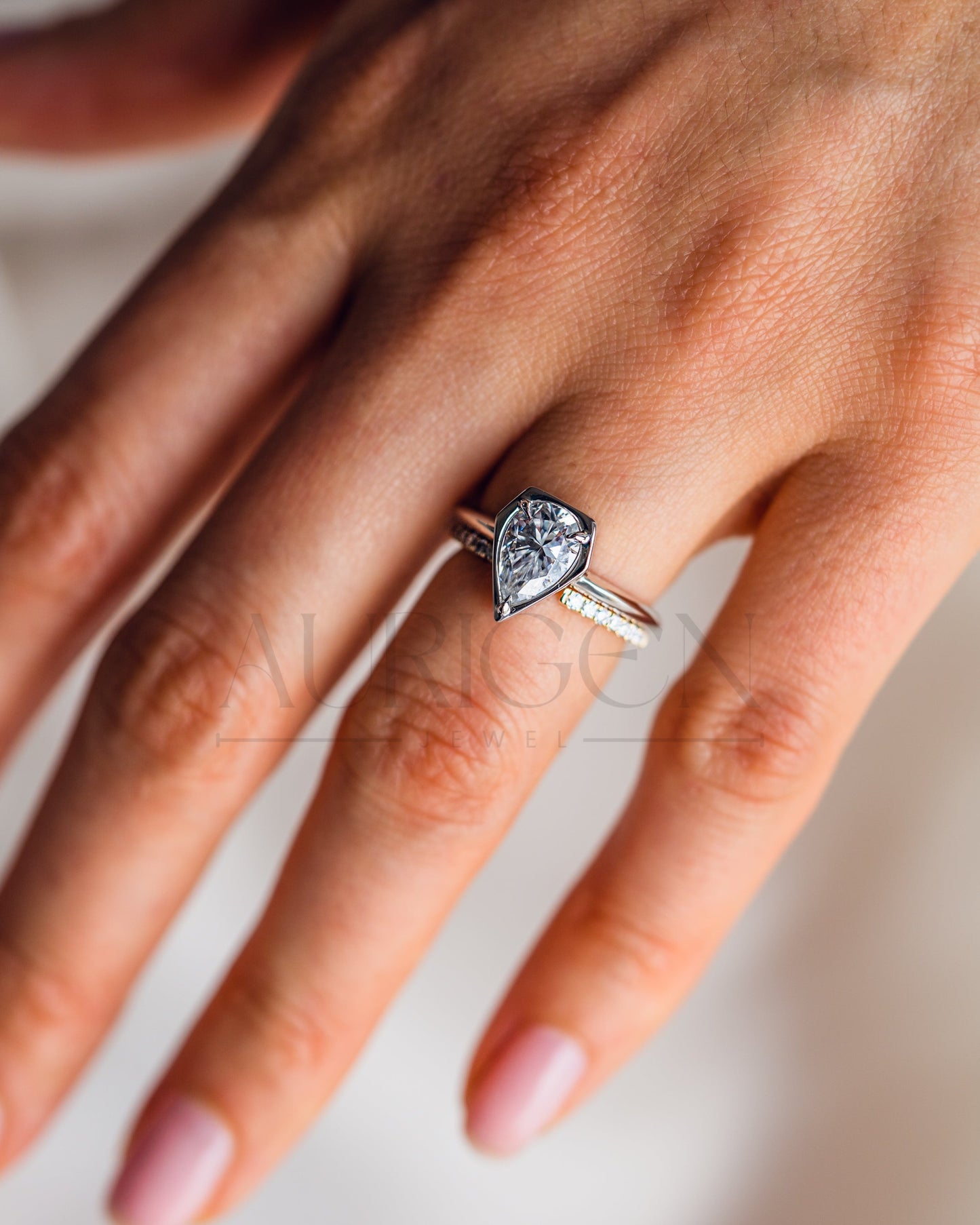 Fancy Round Cut Pave Set Engagement Band-Lab Grown and Moissanite Diamond
