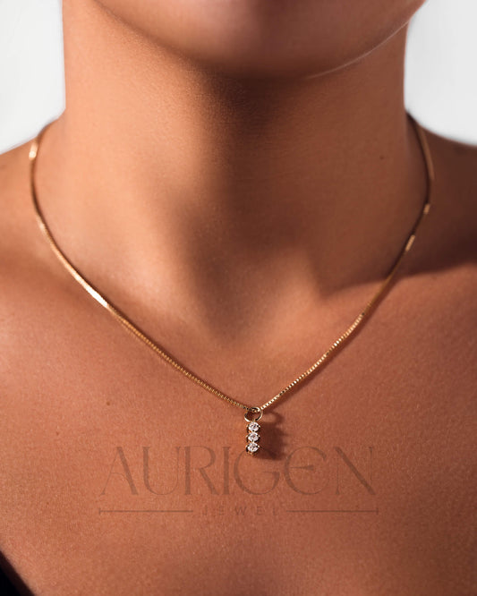 Round Cut Moissanite and Lab Grown Diamond Trio Necklace in 14K Solid Gold
