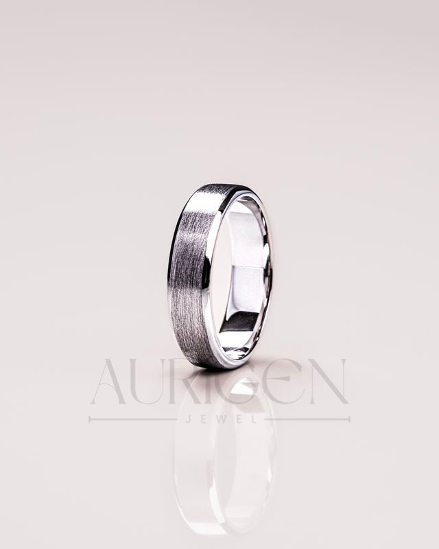 14K White Gold Wedding Band Brushed Modern Men’s Band