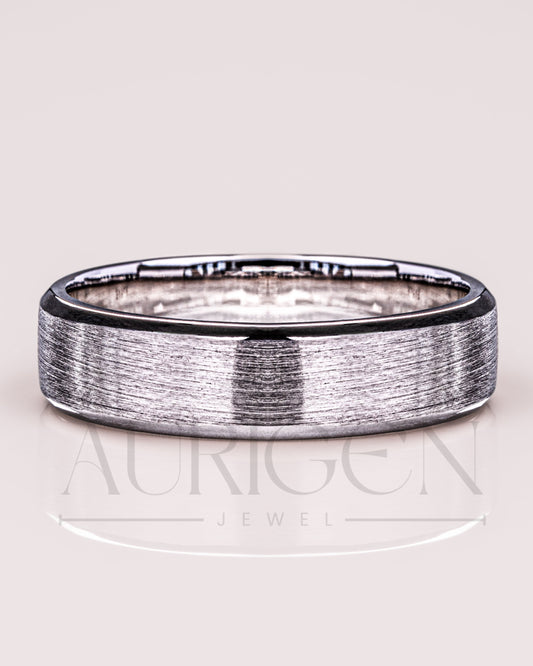 14K White Gold Wedding Band Brushed Modern Men’s Band