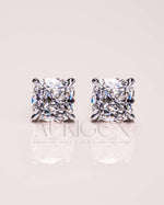 Cushion Cut Moissanite and Lab Grown Diamond Stud Earrings - 14k White Gold