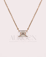 East-West Emerald Cut Moissanite and Lab Grown Diamond Necklace