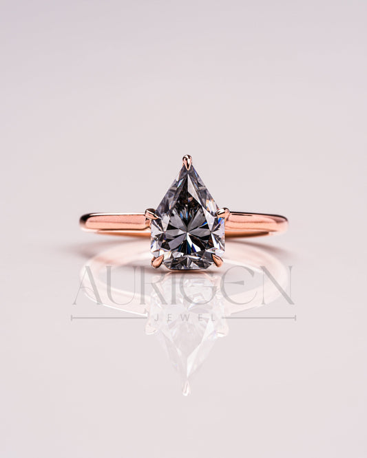 Handcrafted Pear Cut Moissanite and Lab Grown Diamond Engagement Ring