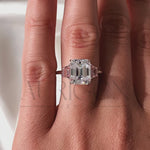 Emerald Cut with Pink Trapezoid Side Stones Engagement Ring in 14k White Gold