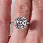 Cushion Halo Engagement Ring With Pave Setting Moissanite & Leb Diamond Ring