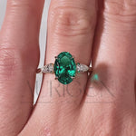 Three Stone Green Oval Cut Moissanite & Lab Grown Diamond Ring