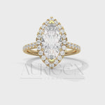 2 Ct Marquise Moissanite & Lab Diamond With Halo and Pave Setting Ring 14K Solid Gold