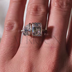 Pear and Emerald Cut Moissanite and Lab Grown Diamond Ring with Pave