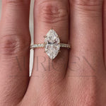 Marquise Cut Moissanite & Leb With Pave Setting Engagement Ring Halo Diamond Solid Gold Ring