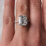14k White Gold Emerald Cut Moissanite and Leb Engagement Ring Hidden With pave Diamond Ring