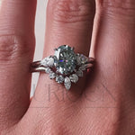 Oval & Pear Cut Moissanite and Leb Grown Three-Stone Ring in 14k White Gold