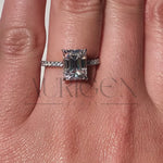 Emerald Cut Moissanite and Lab Grown Diamond Ring with Pave in 14K Solid Gold