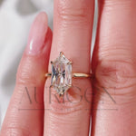 6-Prong Set Elongated Hexagon Moissanite & Leb Engagement Ring Hidden Halo 18K Rose Gold