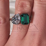 Two-Stone Pear and Emerald Cut Moissanite and Lab Grown Diamond Ring