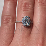 14K Solid Gold Oval Cut Halo and Pave Engagement Ring – Lab Diamond and Moissanite