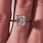 Elongated Cushion Cut Moissanite and Leb Grown Engagement Ring With Hidden Diamond