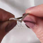 V Shaped Curved Engagement Band-Round Cut Moissanite and Lab Grown Diamond