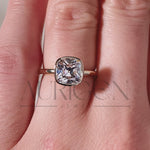 Elegant 2ct Cushion Cut Moissanite and Lab Grown Bezel Set Ring - 14K Solid Gold