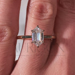 14K Solid Gold Elongated Hexagon Cut Moissanite and Lab Grown Diamond Ring