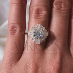 Vintage-Inspired Round Cut Moissanite & Lab Grown Diamond Sunburst Halo Ring