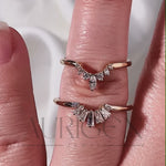 14K Solid Gold Chevron Wedding Band with Marquise & Round Moissanite and Leb Diamond
