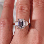Unique Emerald Cut with Trapezoid Side Stones Moissanite and Leb Grown Engagement Ring 14k Yellow Gold