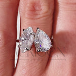 Marquise & Pear Moissanite and Leb Toi et Moi and Hidden Halo Ring 14K White Gold
