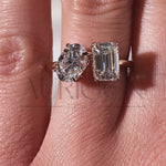 Two Stone Emerald and Oval Cut Moissanite and Lab Grown Diamond Ring