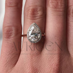 Ice Crushed Pear Cut Moissanite and Lab Grown Halo Ring-14K Solid Gold