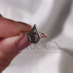 Shield Cut Moissanite and Lab Grown Diamond Ring With Bezel Setting