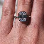 Bezel Setting Minimalist Emerald Cut Diamond Ring 14K White Gold Solitaire Ring