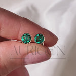 Unique Bezel Setting Stud Earrings - Green Round Cut Moissanite and Lab Grown Diamond