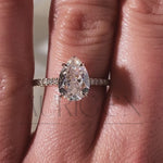 Pear Cut Lab Grown and Moissanite Diamond Ring with Pave in 14K Solid Gold