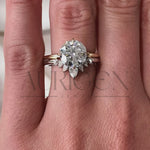 Round Moissanite & Lab Diamond 14K Solid Gold Ring Set Pear Shaped Bridal Band