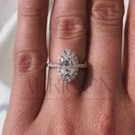 Glamorous Oval Cut Moissanite and Lab Grown Diamond Ring – Halo and Pave Setting