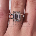 Statement Emerald Cut Lab Grown & Moissanite Diamond Ring on Dual Band Setting