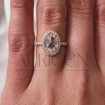 Elegant Oval Cut Moissanite and Lab Grown Diamond Ring With Halo and Pave Setting