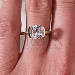 Attractive Cushion Cut Moissanite and Lab Grown Diamond Ring With Half Bezel Setting