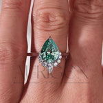Stunning Teal Brilliant Pear Cut Moissanite and Lab Grown Engagement Ring with Halo