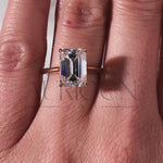 Emerald Cut Moissanite and Lab Grown Diamond Ring With Hidden Halo
