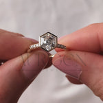 Bezel Setting Hexagon Cut Moissanite and Lab Grown Diamond Ring in 14K Rose Gold