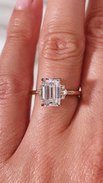 2.5 Ct Emerald Cut Moissanite Engagement Ring in 14K Solid Gold Cluster Diamond Wedding Ring