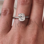 Modern Elongated Cushion Moissanite and Leb Diamond Ring 14K White Gold Halo Diamond Ring