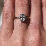 Elongated Cushion Cut Moissanite & Leb Engagement Ring Hidden with Side Round Diamond 14K Rose Gold