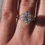 Unique Oval & Half Moon Three-Stone Ring in 14k Yellow Gold Engagement Ring